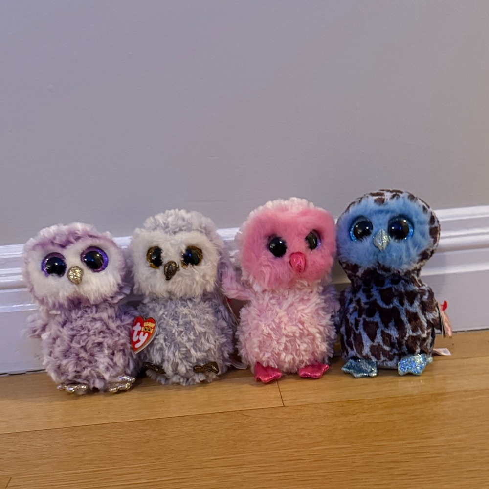 Ty Beanie Boos Owl Plush Collection - Pink, Blue, Purple, White